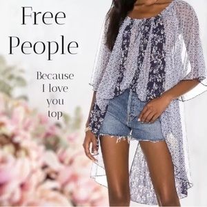 Free people XS indigo combo floral tunic